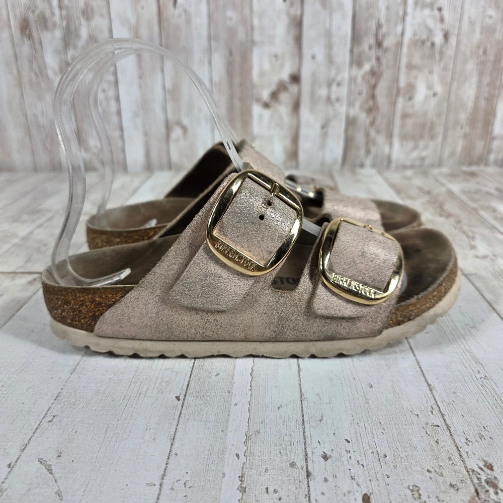 Birkenstock Arizona Big Buckle Metallic Rose Gold Sandals Women 36 Narrow 5 5.5